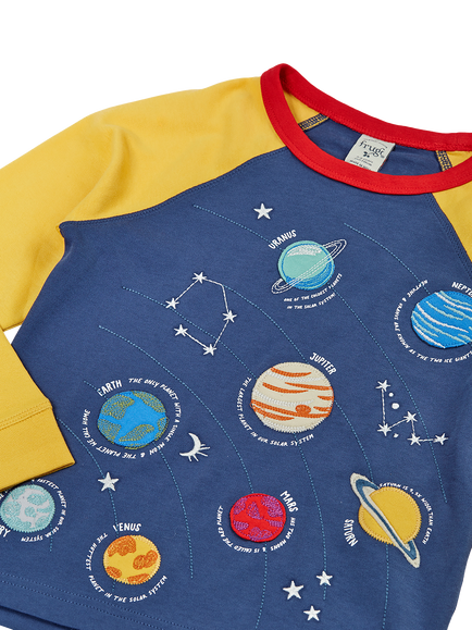 Frugi Kids' Jake Applique Top, Navy - view 2, Navyblue/Solarsystem