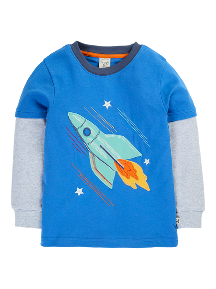 Frugi Kids' Liam Layered Top, Cobalt, Cobalt/Rocket