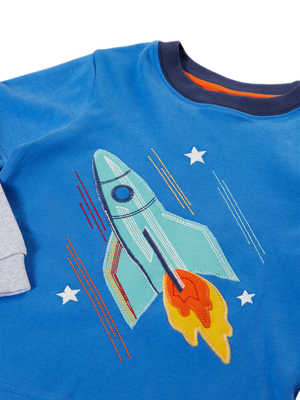 Frugi Kids' Liam Layered Top, Cobalt - view 2, Cobalt/Rocket