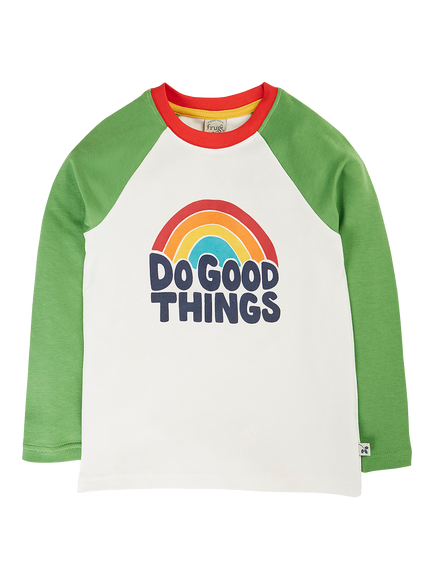 Frugi Kids' Tamar Raglan Top, White, Soft White/Do Good