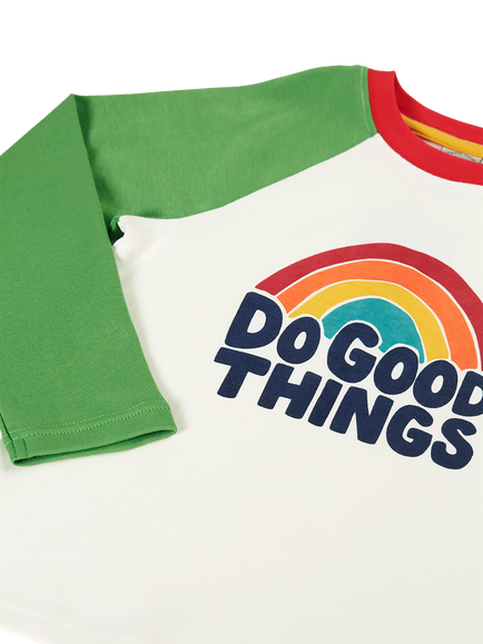 Frugi Kids' Tamar Raglan Top, White - view 2, Soft White/Do Good