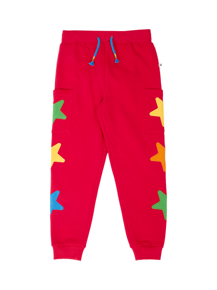 Frugi Kids' Journey Joggers, Scarlet, Scarlet/Stars