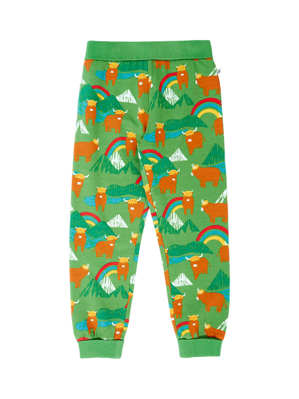 Frugi Kids' Parsnip Joggers, Palm, Palm Highland Cows