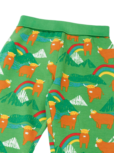 Frugi Kids' Parsnip Joggers, Palm - view 2, Palm Highland Cows