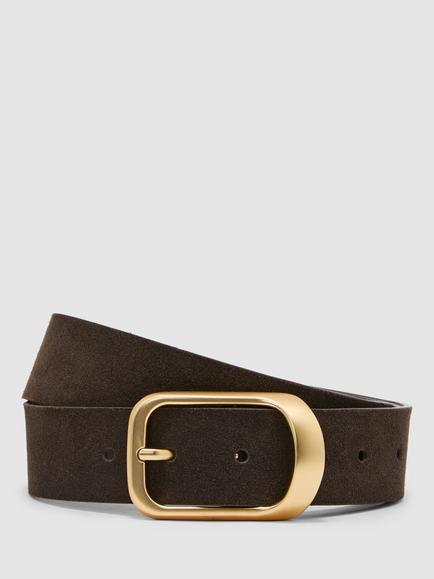 Reiss Evie Suede Curved Buckle Belt, Grey, Grey