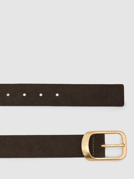 Reiss Evie Suede Curved Buckle Belt, Grey - view 2, Grey
