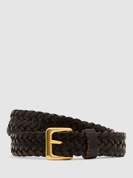 Reiss Pippa Braided Leather Belt, Chocolate, Chocolate