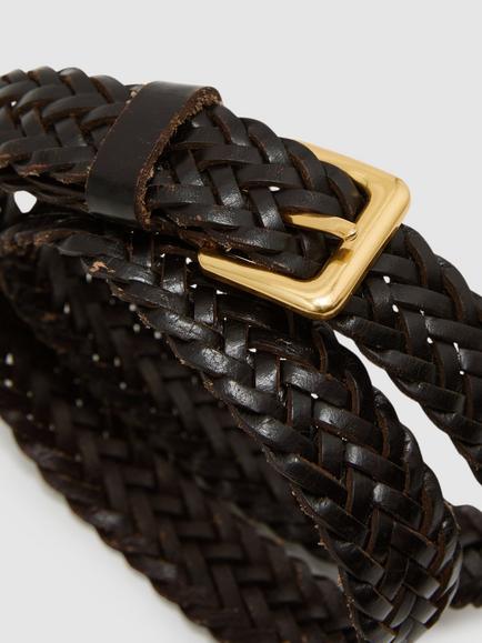 Reiss Pippa Braided Leather Belt, Chocolate - view 2, Chocolate