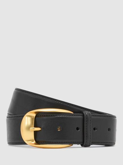 Reiss Sammy Leather Rounded Buckle Belt, Black, Black