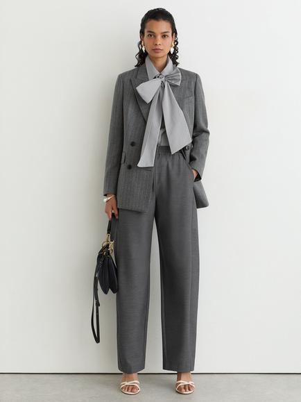 Reiss Astrid Wool Double Breasted Pinstripe Blazer, Grey - view 2, Grey