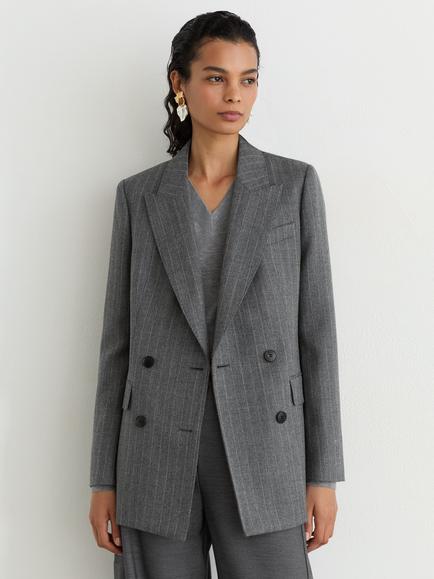 Reiss Petite Astrid Wool Double Breasted Pinstripe Blazer, Grey, Grey