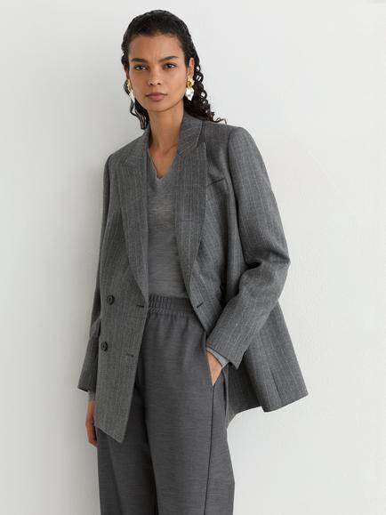Reiss Petite Astrid Wool Double Breasted Pinstripe Blazer, Grey - view 2, Grey