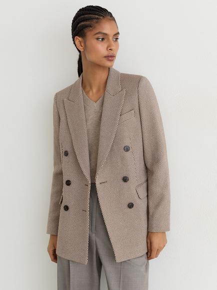 Reiss Aubrey Check Wool Rich Double Breasted Jacket, Taupe Neutral, Taupe Neutral