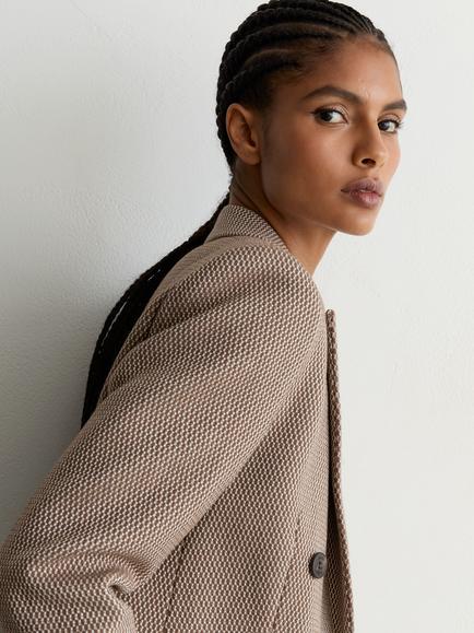 Reiss Aubrey Check Wool Rich Double Breasted Jacket, Taupe Neutral - view 2, Taupe Neutral