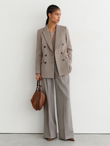 Reiss Petite Aubrey Herringbone Wool Blend Double Breasted Coat, Taupe Neutral - view 2, Taupe Neutral