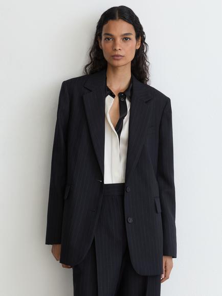 Reiss Beck Pinstripe Pure Wool Suit Blazer, Navy, Navy