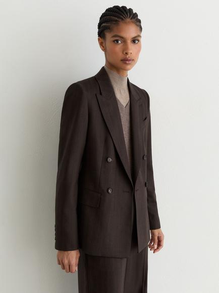 Reiss Dawson Double Breasted Herringbone Blazer, Chocolate Brown, Chocolate Brown