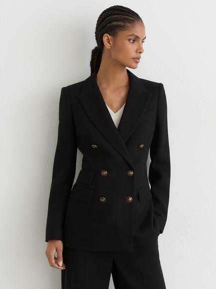 Reiss Lauryn Pure Wool Double Breasted Coat, Black, Black