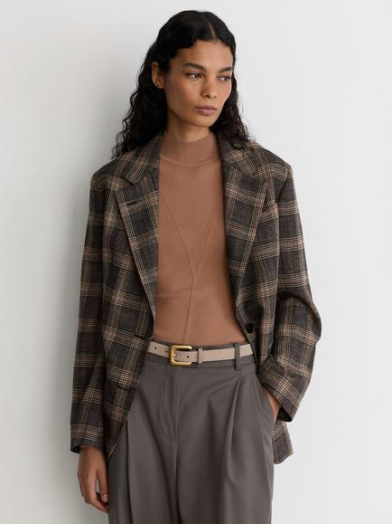 Reiss Sandor Pure Wool Check Relaxed Single Breasted Blazer, Brown, Brown