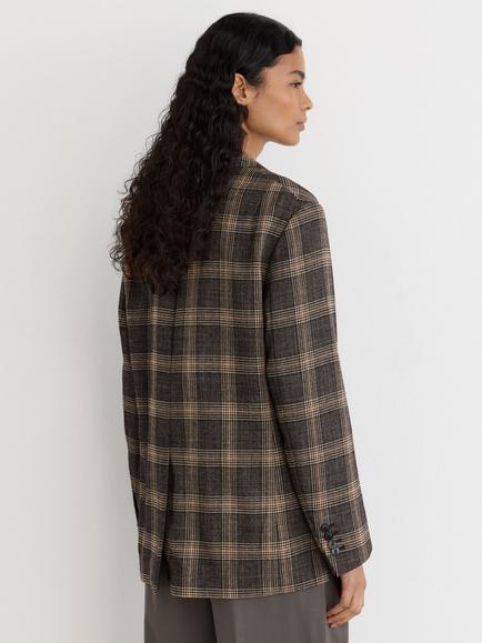 Reiss Sandor Pure Wool Check Relaxed Single Breasted Blazer, Brown - view 2, Brown