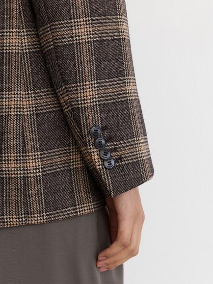 Reiss Petite Sandor Pure Wool Check Relaxed Single Breasted Blazer, Brown - view 2, Brown
