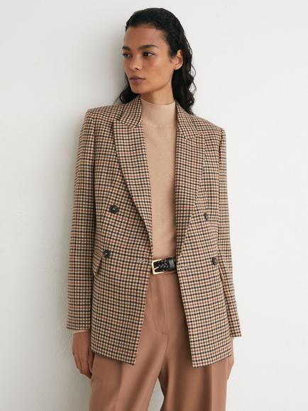 Reiss Petite Willow Pure Wool Check Double Breasted Coat, Neutral/Multi, Neutral/Multi