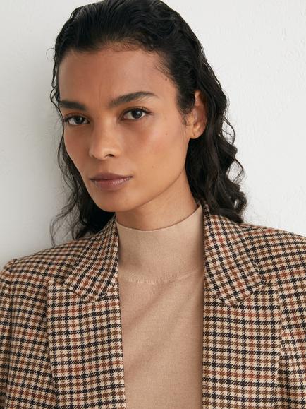 Reiss Petite Willow Pure Wool Check Double Breasted Coat, Neutral/Multi - view 2, Neutral/Multi