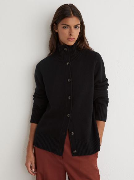 Reiss Charly Wool Cashmere Button Detail Cardigan, Black, Black