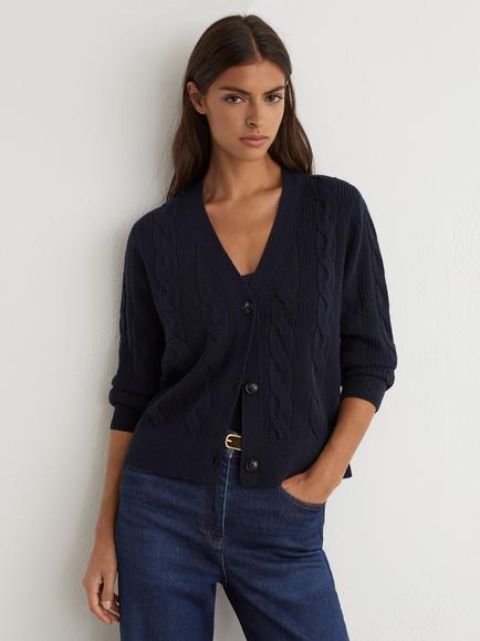 Reiss Elowen Wool-Cashmere Cardigan, Navy, Navy