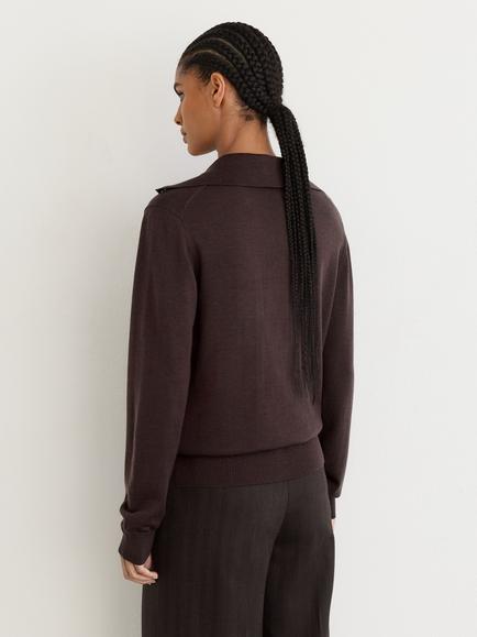 Reiss Gale Wool Collared Cardigan, Grape Burgundy - view 2, Grape Burgundy