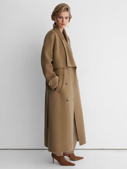 Reiss Atelier Arlo Trench Style Wool Coat, Khaki - view 2, Khaki