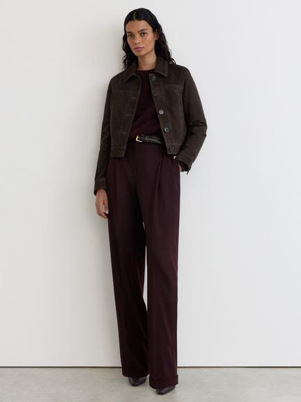 Reiss Petite Callie Suede Trucker Jacket, Ebony Brown, Ebony Brown