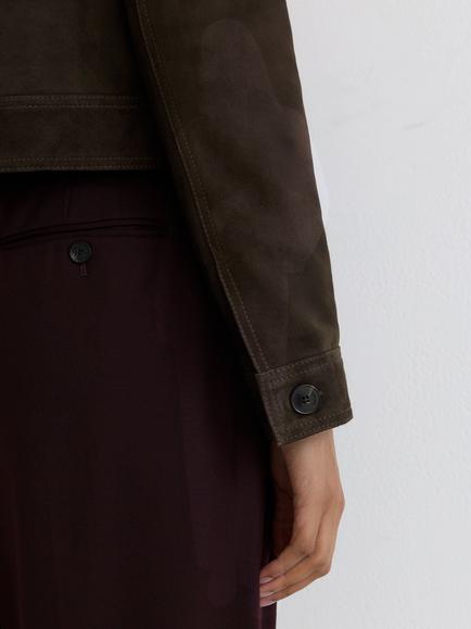 Reiss Petite Callie Suede Trucker Jacket, Ebony Brown - view 2, Ebony Brown