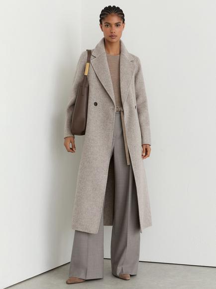 Reiss Daia Wool Rich Herringbone Long Double Breasted Coat, Light Grey, Light Grey
