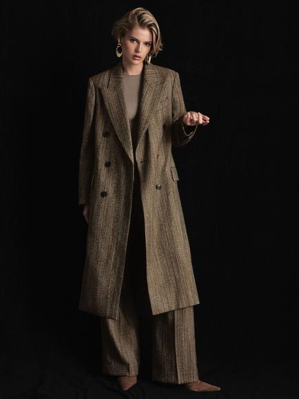 Reiss Inessa Textured Long Coat, Brown, Brown