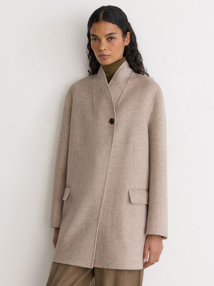 Reiss Jett Wool Blend Funnel Neck Longline Overcoat, Neutral, Neutral
