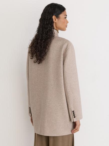 Reiss Jett Wool Blend Funnel Neck Longline Overcoat, Neutral - view 2, Neutral