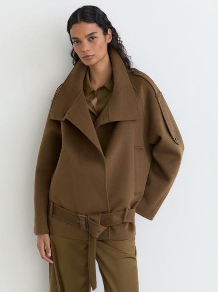 Reiss Lea Trench Wool Rich Jacket, Khaki Green, Khaki Green