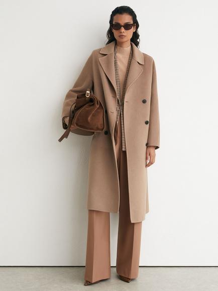 Reiss Marina Wool Rich Blindseam Double Breasted Coat, Camel, Camel