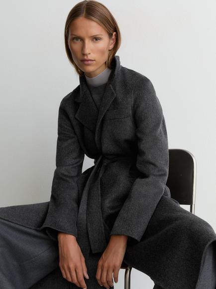 Reiss Petite Marlowe Wool Rich Belted Coat, Charcoal Grey - view 2, Charcoal Grey