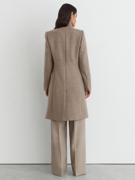 Reiss Petite Max Wool Rich Wrap Over Coat, Neutral Melange - view 2, Neutral Melange