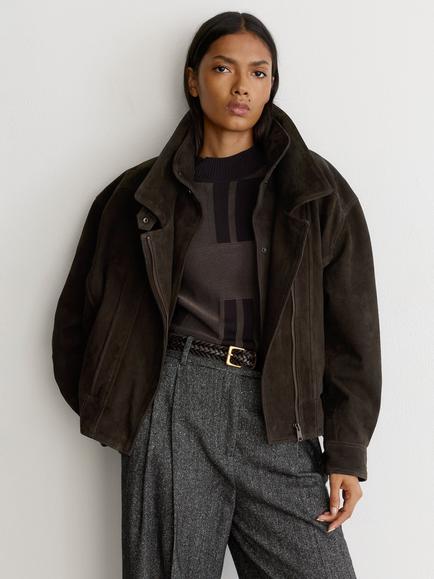 Reiss Noa Goat Suede Jacket, Coffee Brown, Coffee Brown