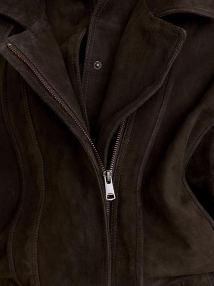Reiss Noa Goat Suede Jacket, Coffee Brown - view 2, Coffee Brown