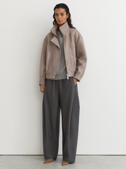 Reiss Petite Petra Textured Leather Jacket, Grey, Grey