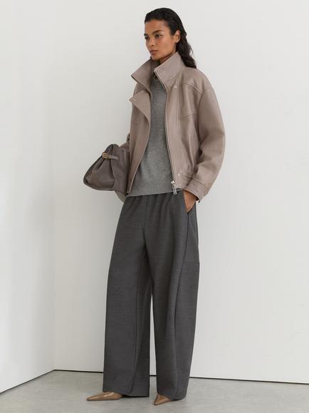 Reiss Petite Petra Textured Leather Jacket, Grey - view 2, Grey