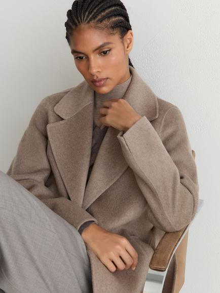 Reiss Petite Thea Longline Wool Blend Overcoat, Natural - view 2, Neutral Melange