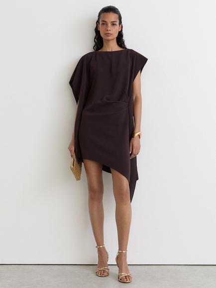 Reiss Athena Draped Shift Dress, Grape Burgundy, Grape Burgundy