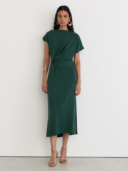 Reiss Beth Off-Shoulder Tuck-Detail Midi Dress, Teal Green, Teal Green