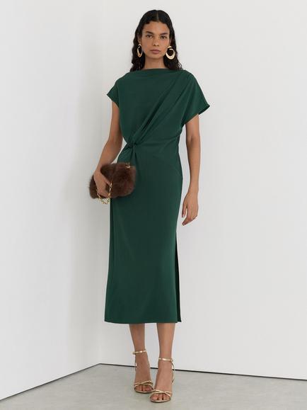 Reiss Petite Beth Short Sleeve Tuck Detail Midi Dress, Teal Green, Teal Green