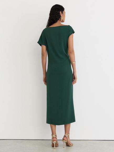 Reiss Petite Beth Short Sleeve Tuck Detail Midi Dress, Teal Green - view 2, Teal Green
